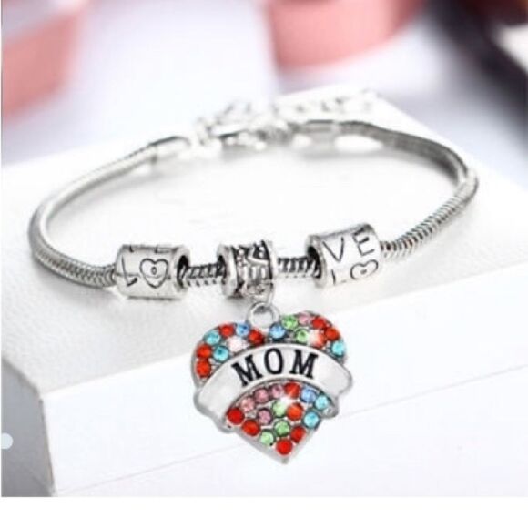 🎉🎉NEW🎉🎉 MOM LOVE Bracelet w/ Colorful Rhinestones OS Adj Charm Bracelet - Picture 4 of 4